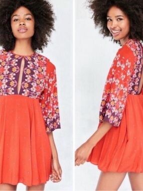 Floral Panel Orange Shift Dress